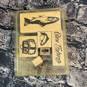 Stampin' Up! GONE FISHING 6 Pc Wood-Mounted Rubber Stamp Set, 1998